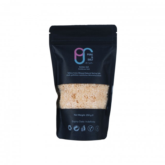 NATÜRLICHES MINERALQUELLEN-GOLD-SALZ / Gelbfarbiges Mineralisches Natürliches Quellsalz