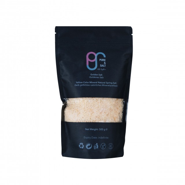 NATÜRLICHES MINERALQUELLEN-GOLD-SALZ / Gelbfarbiges Mineralisches Natürliches Quellsalz