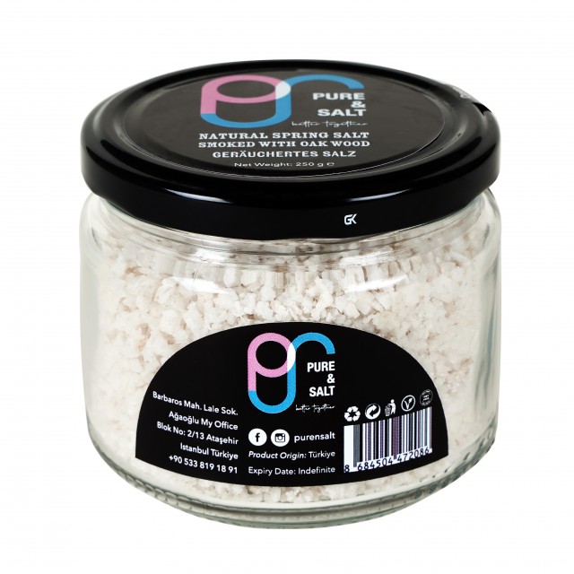 MEŞE ODUNUYLA TÜTSÜLENMİŞ DOĞAL KAYNAK TUZU (Tütsülenmiş Füme Tuz) 250 gram